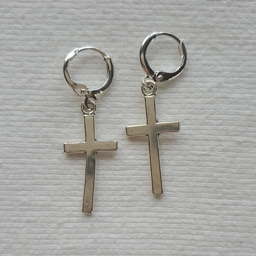 Silver Cross Hoop Earrings